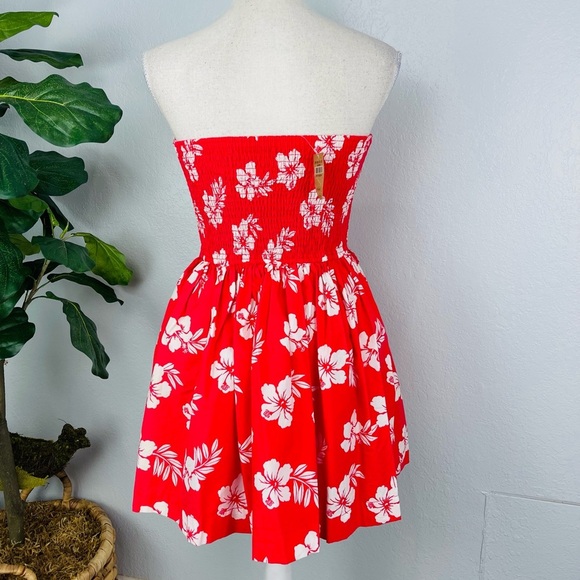 NWT HOLLISTER Hot Pink Orchid Floral Strapless Princess Mini Summer Beach Dress - Picture 2 of 5